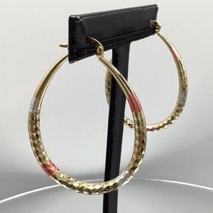 Tri Color Hoop Earrings 14k Gold Filled Teardrop Hoops 48mm Gold Hoops Tri Color Yellow Gold, White Gold, & Rose Gold Hoop Earrings Gift