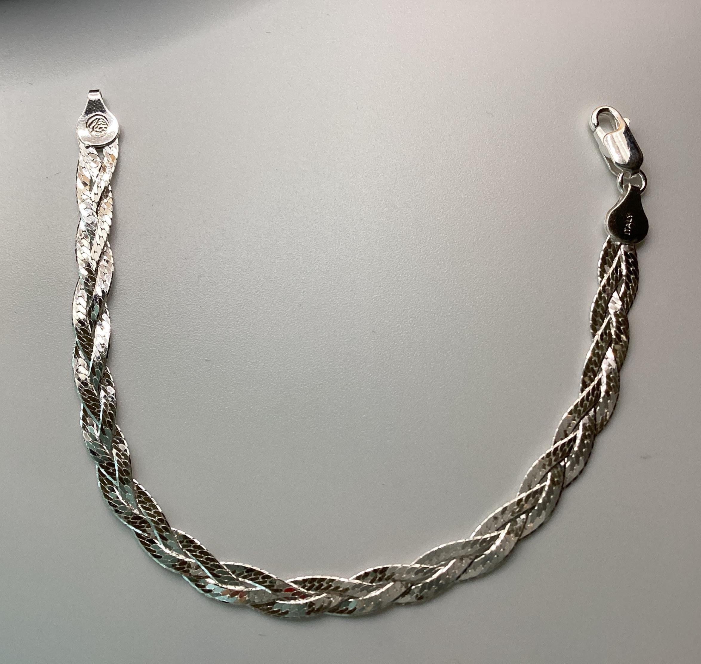 Braided Herringbone Bracelet 7 inch 3 Braid Bracelet Fine Italian Sterling Silver 5mm Herringbone Birthday Anniversary Gift