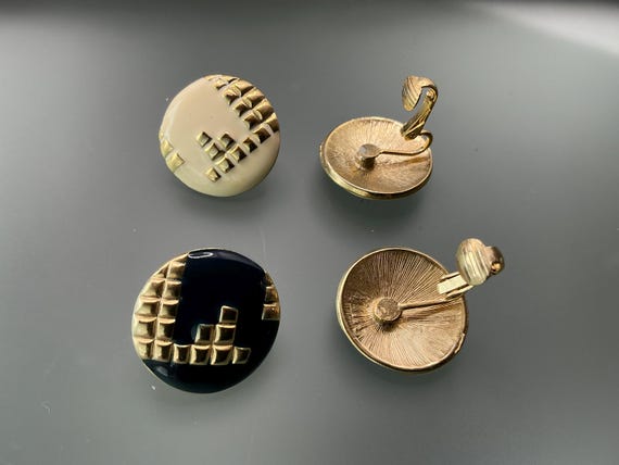 Boucles D'oreilles Pendantes Vintage Dorées Et Bleues - Clips Plastique Made In Italy