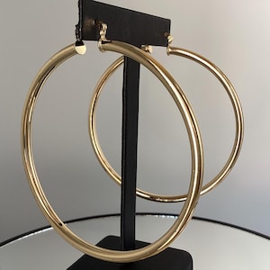 14k Hoop Earrings  Large 80mm Gold Filled Hoops 4mm Wide Tube Shiny