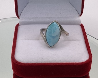 Marquise Natural Larimar in Sterling Silver By Pass Mounting