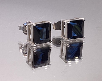 Moissanite Stud Earrings 7mm Princess Cut 1.80ct Black Moissanite 925 Sterling Silver Square Black Earrings Birthday Dad Mom Gift