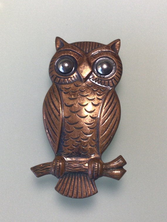 Copper Art Estate Copper Owl Antique Brooch Copper