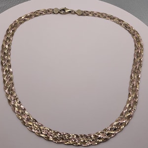 Vintage 8mm Herringbone Chain 925 Italian Silver 14k Yellow Gold & 14k Rose Gold Tri Color Necklace Braided Chain Mom Birthday Gift