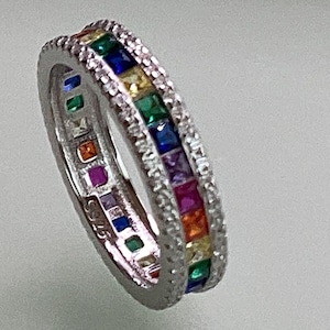 Wedding Band Multi Color Sapphire Band Channel Set Colored Sapphires Anniversary  Band Wedding Rainbow Engagement Ring 5mm Wedding Gift