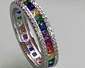 Wedding Band Multi Color Sapphire Band Channel Set Colored Sapphires Anniversary  Band Wedding Rainbow Engagement Ring 5mm Wedding Gift