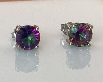 Mystic Topaz Earrings 6mm Round Mystic Topaz June Birthstone Alexanderite June Birthday Gift Bridesmaid Gift Sweet Sixteen Gift