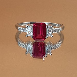 Ruby Ring Radiant Cut Ruby with Radiant Cut Zircon July Birthstone Ruby Engagement Anniversary Gift Ruby Birthday Gift