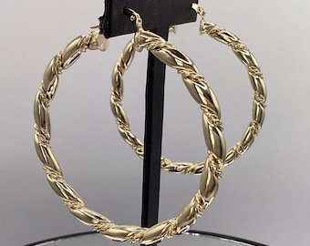 14k Gold Hoop Earrings Large 60mm Hoop Earrings 14k Yellow Gold Filled Hoops Twisted San Marco Hoops Bold Latino 60mm Hoops Birthday gift