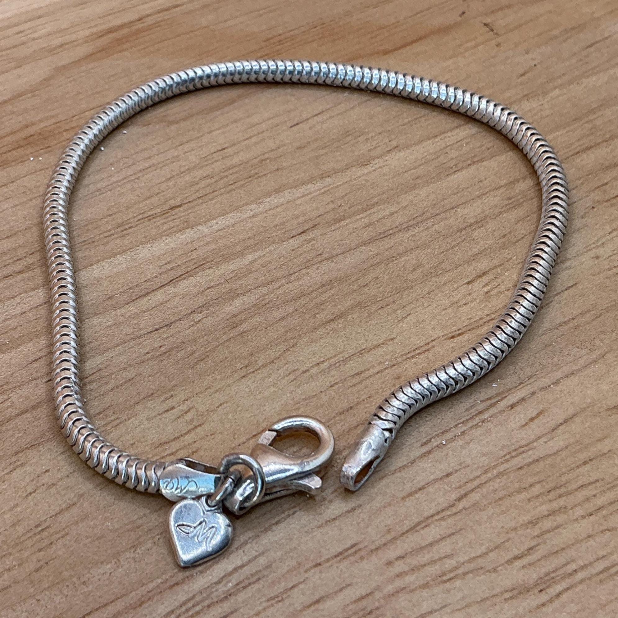 アクセサリー vintage silver925 snake chain bracelet Vintage 925 Stacking Sterling Silver Snake Chain Heart Charm