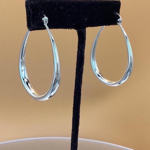 Oval Hoop Earrings Sterling Silver Mid Size Teardrop Italian