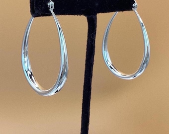 Oval  Hoop Earrings, 925 Sterling Silver Mid Size Teardrop Italian