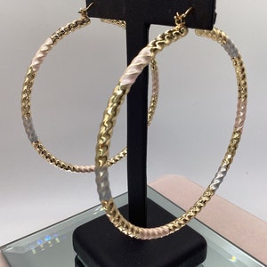 14k Tri Color Hoop Earrings Ex-Large Hoop Earrings 80mm Gold Hoops 14k Yellow Gold White Gold Rose Gold Hoops Gift Hoops