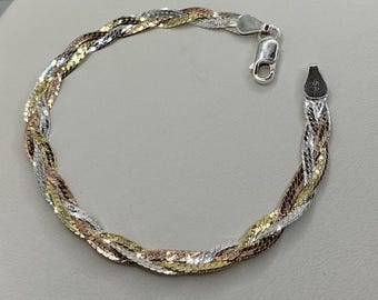 5mm 編み込みヘリンボーンチェーンブレスレット 925スターリング 