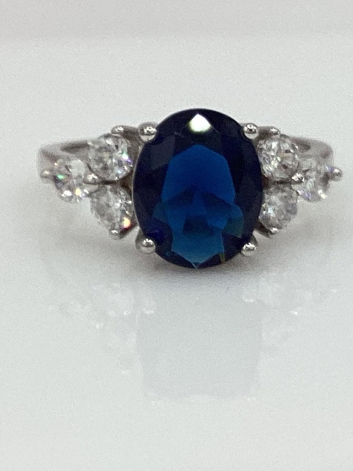 Sapphire Ring with Zircon Trillion Formation September Sapphire Engagement Birthday Anniversary September Birthstone Gift