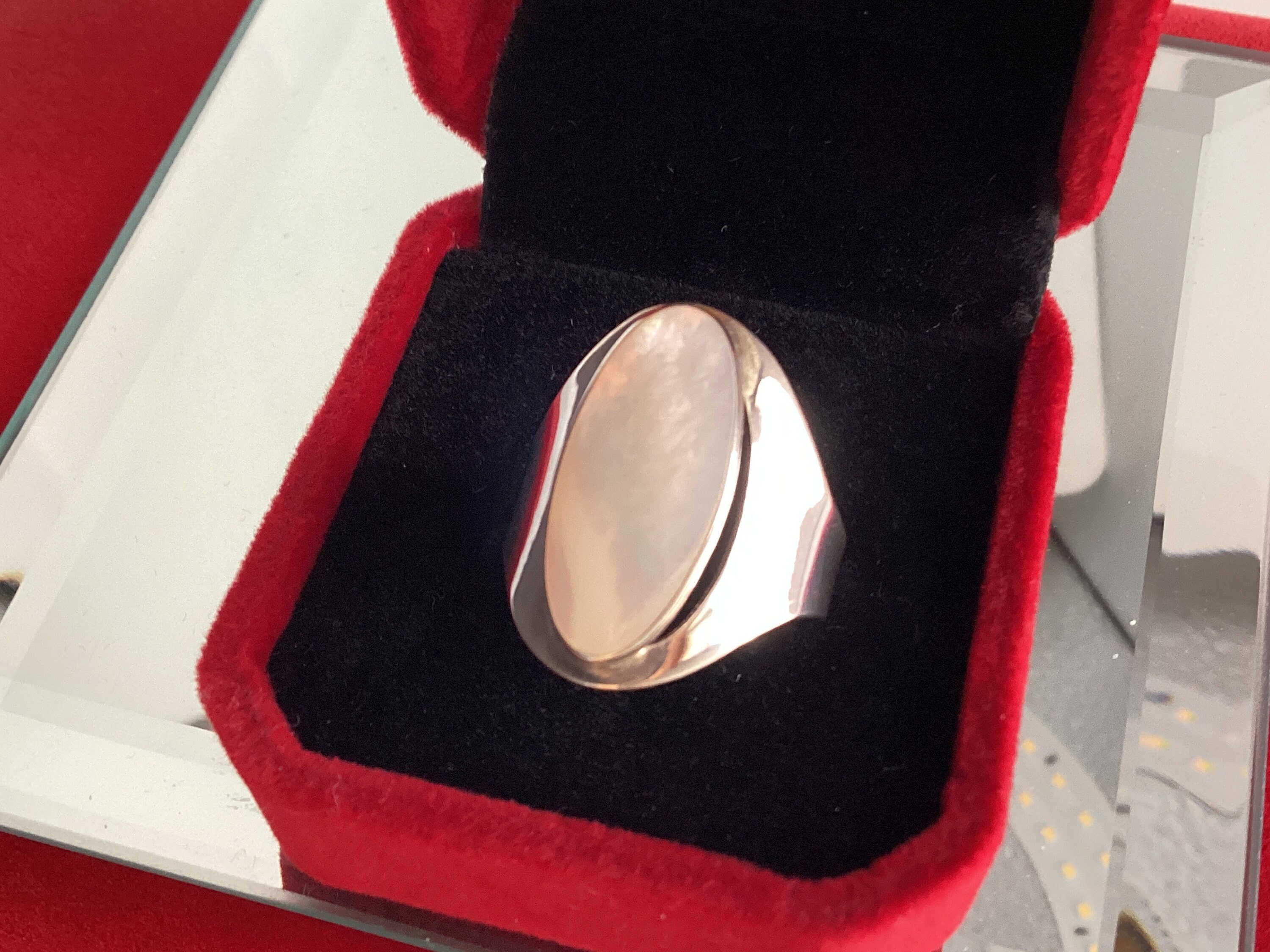 Mother Of Pearl Ring  Shiny Wide Band Large Oval Mother of Pearl Gift Mom Gift Mother of Bride Gift Opal Wedding Gift.