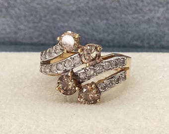 ヴィンテージ シャンパン ダイヤモンド カクテルリング エステートジュエリー 1.50カラット 14金 レビアン 天然未処理ダイヤモンド