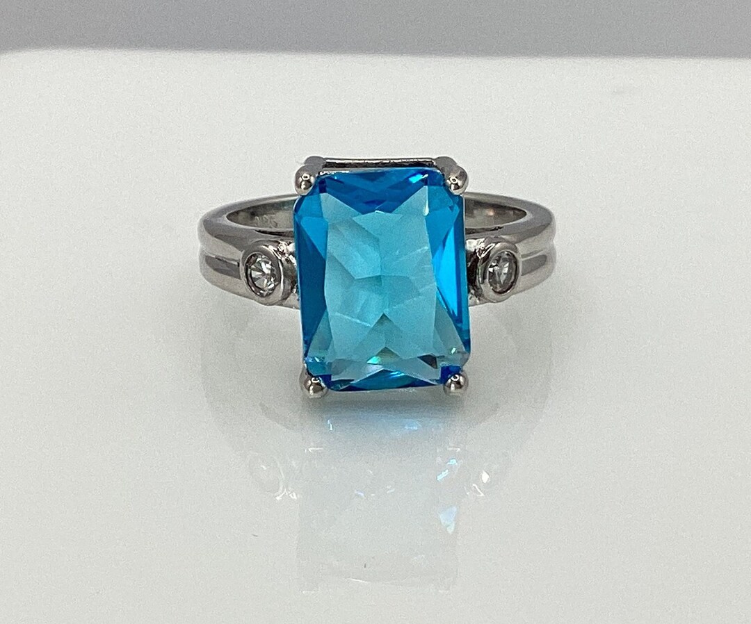 Emerald Cut London Blue Topaz Ring: Sterling Silver Size 7 - Etsy