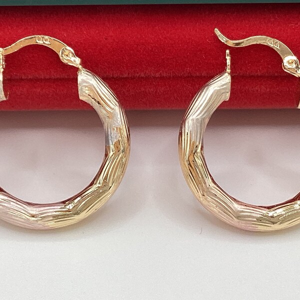 Hoop Earrings 14k Diamond Tri Color Small Hoop Earrings Finely Crafted Italian Gold Hoop  Earrings 23mm  Hoops