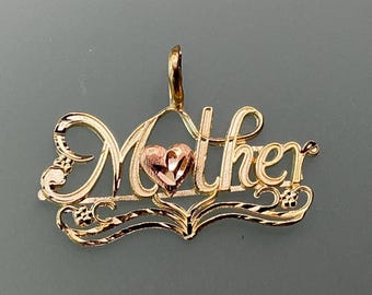 Colgante vintage de oro rosa de 14 quilates con dije de "Madre" de los años 80.