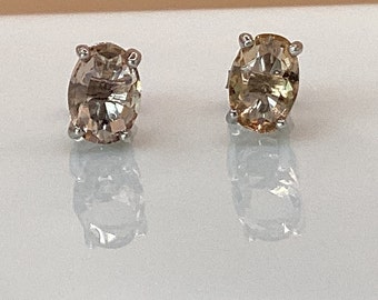 Morganite Earrings Oval Shaped Morganite Earrings Champagne Morganite Champagne Diamond Moissanite Lab Grown Mom Gift Dad Gift