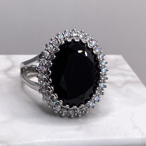 Large Oval Black Onyx Ring Halo Black Onyx Ring Black Onyx