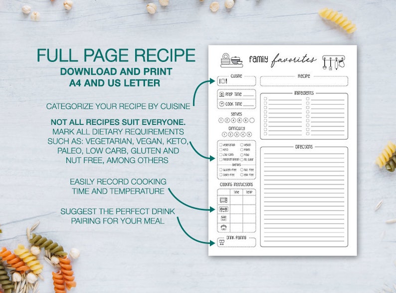 Recipe Card Template A4 A5 US Letter Printable & Etsy