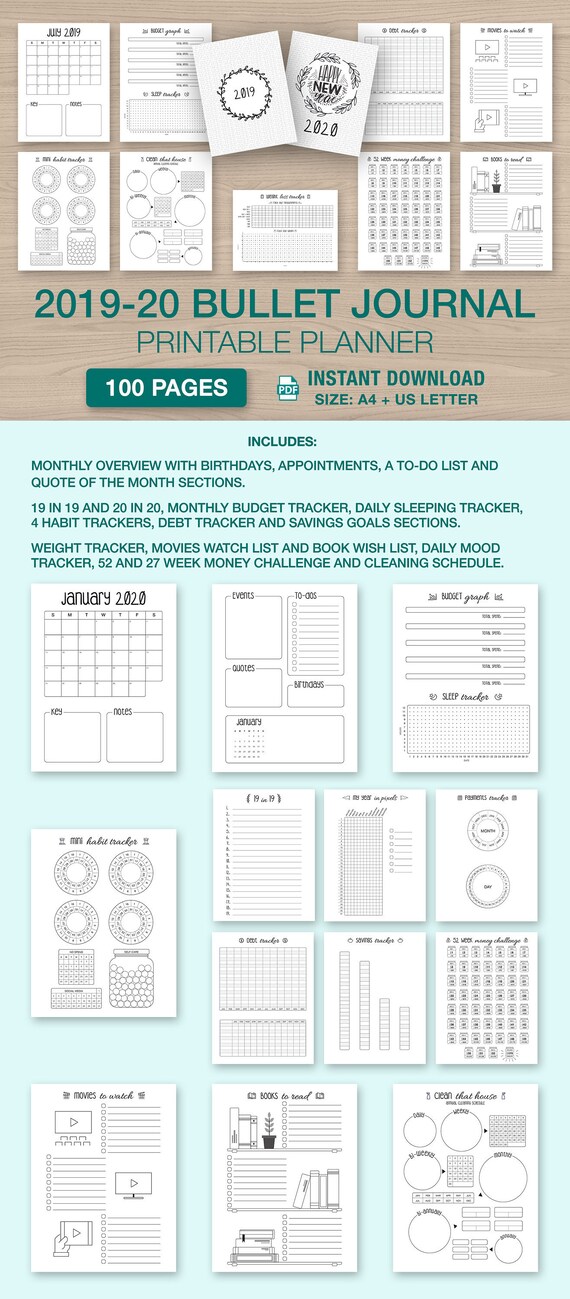 sale 2019 2020 bullet journal a4 us letter size printable 18 month starter kit 100 pages calendar planner budget weight loss habit tracker weight loss journals for sale