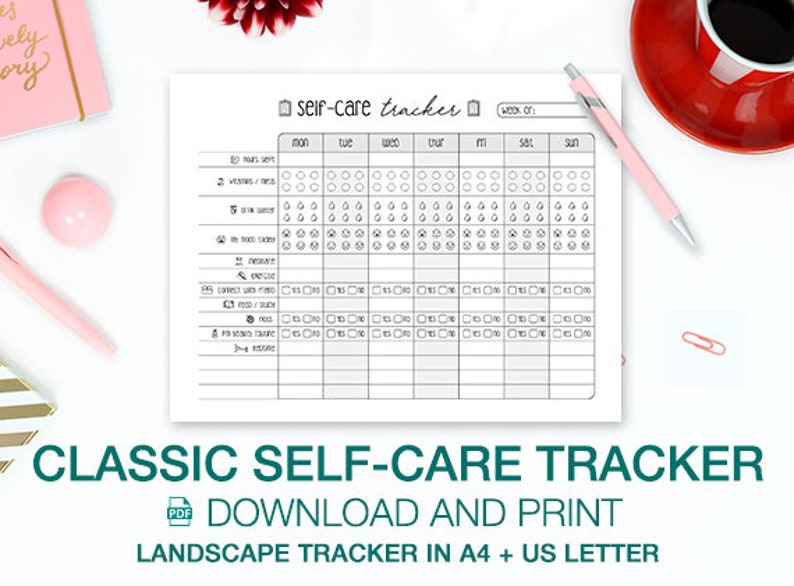 weekly self care tracker printable download bullet journal