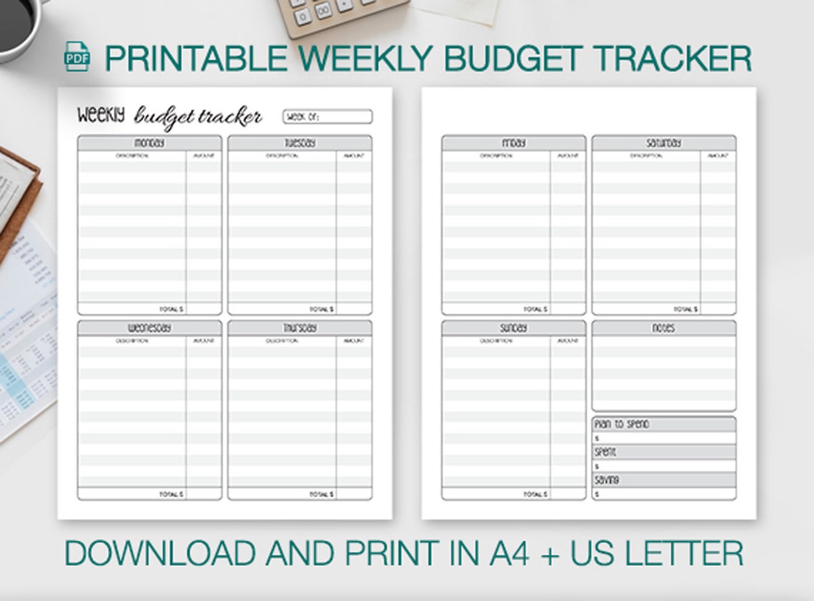Budget Tracker Printable Download Bullet Journal Add-on Weekly - Etsy