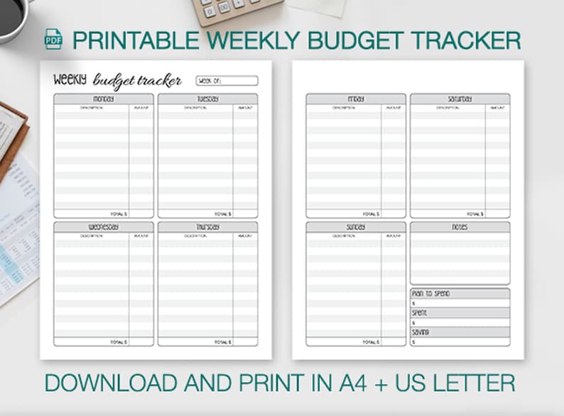 Budget Tracker Printable Download Bullet Journal Add-on Weekly - Etsy
