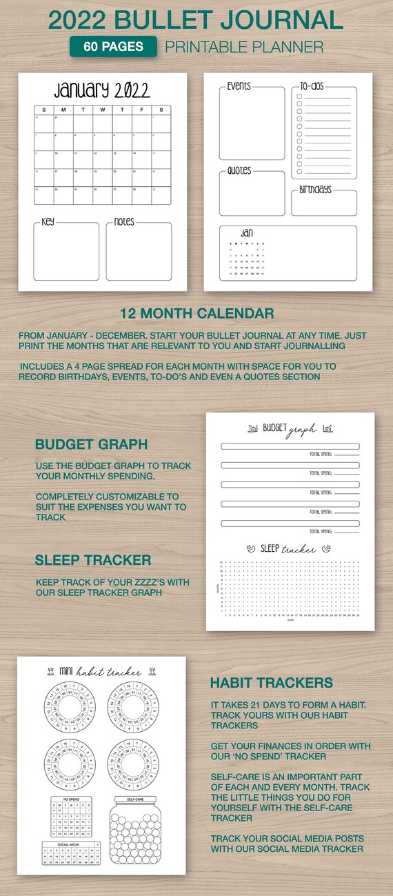Sale 2022 Bullet Journal A4 & Us Letter Size Printable 12 | Etsy
