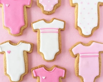 Baby Shower Sugar Cookies, Custom Color Baby Romper Shirt Decorative Party Favor Cookies **Pack of 12 cookies**