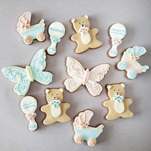 Baby Shower Butterfly Sugar Cookies, Baby Sugar Themed Decorated Gourmet Party Favors Cookies for Gift