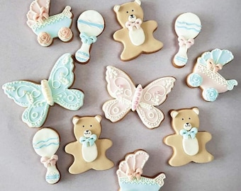 Baby Shower Butterfly Sugar Cookies, Baby Sugar Themed Decorated Gourmet Party Favors Cookies for Gift