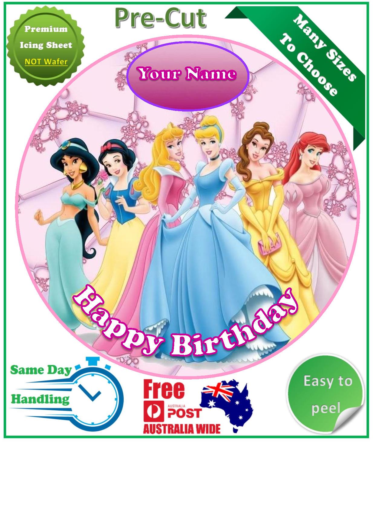 Princesses Icing Edible Birthday Cake Topper Round Image - Etsy Australia