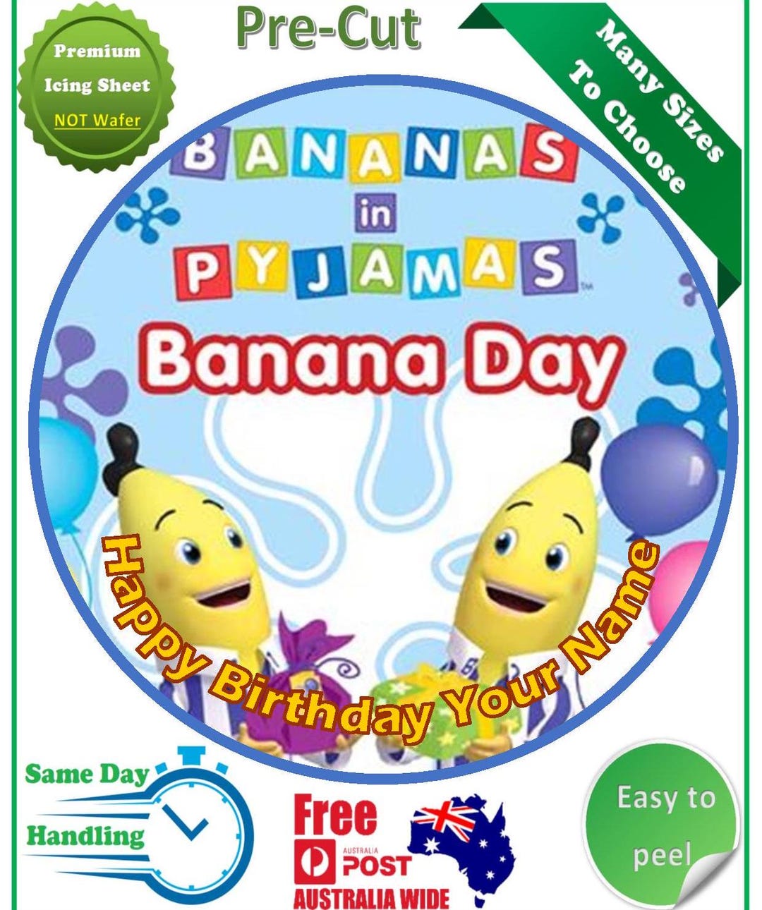 Bananas in Pyjamas Icing Edible Birthday Cake Topper Round Image - Etsy ...
