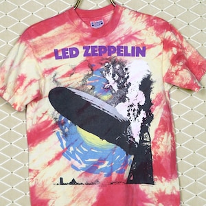 Led Zeppelin t-shirt, vintage rare tie dye tee, Black Sabbath Deep Purple Robert Plant Jimmy Page Pink Floyd, all over print 1990