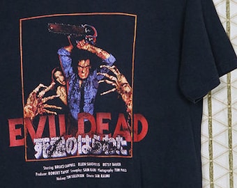 Evil Dead shirt, vintage Japanese T-shirt, faded black tee, zombie horror movie, Sam Raimi, Bruce Campbell, Army of Darkness