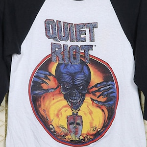 Quiet Riot tour t-shirt, vintage rare black white raglan sleeve baseball ringer, heavy metal, Kiss, Motley Crue, Van Halen, Scorpions, Ratt