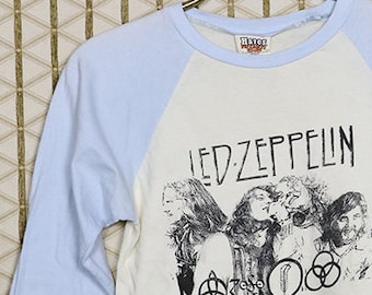Led Zeppelin t-shirt, Zoso, vintage rare raglan sleeve tee shirt 1970s 1980s, Black Sabbath Deep Purple, Robert Plant Jimmy Page original OG