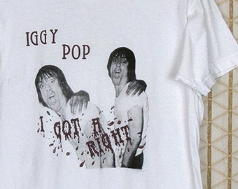 イギー・ポップのヴィンテージレアTシャツ、柔らかく薄手の白Tシャツ