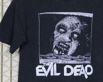 Vintage Evil Dead horror zombie movie T-shirt, Night Living Dead Dawn Return Shaun Re-Animator 28 Days Later Lucio Fulci George Romero