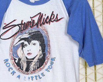 Stevie Nicks tour shirt Fleetwood Mac t-shirt Kate Bush Bjork Patti Smith blue white baseball raglan ringer, soft thin 1980 1986 Rock Little