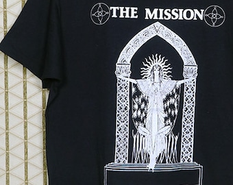 The Mission t shirt, vintage rare faded black tee shirt, UK, Bauhaus, Siouxsie Banshees, The March Violets, The Sisterhood, Sisters of Mercy