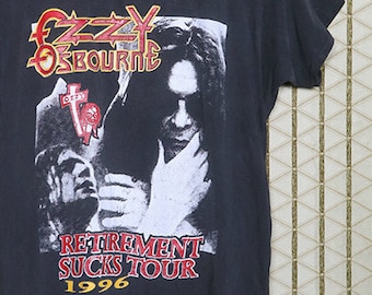 Camiseta de Ozzy, camiseta vintage rara de gira de conciertos, Black Sabbath, Osbourne, Kiss, Motörhead, Mötley Crüe, Alice Cooper, AC/DC, retiro 1996