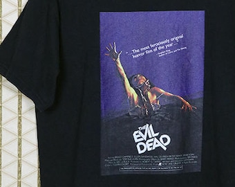 Vintage Evil Dead horror zombie movie T-shirt, Night Living Dead Day Return Shaun Re-Animator 28 Days Later Lucio Fulci George Romero