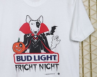 Spuds, Halloween Bud Budweaiser bier t-shirt Dracula wit shirt horrorfilm Elvira Vampire Vampira occulte hekserij goth punk Munsters