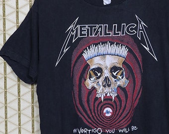 Metallica tour t-shirt, vintage rare faded black tee shirt, In Vertigo, thrash metal, Slayer Megadeth Anthrax Exodus Testament, 1990