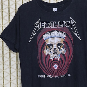 Metallica tour t-shirt, vintage rare faded black tee shirt, In Vertigo, thrash metal, Slayer Megadeth Anthrax Exodus Testament, 1990